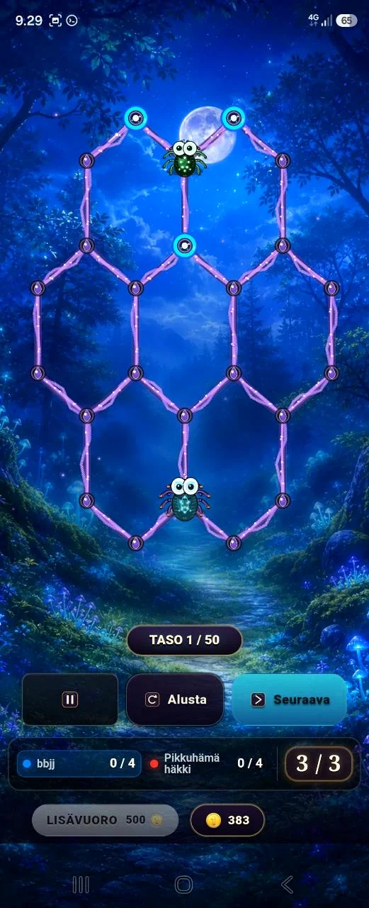 Annoying Spider level 1 gameplay board with web paths