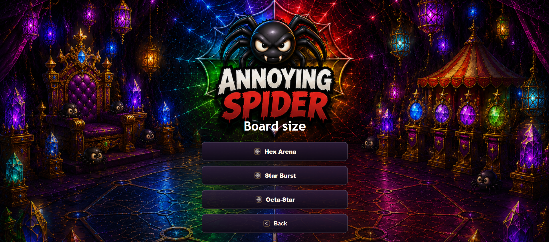 Board size — pick Hex Arena, Star Burst or Octa-Star